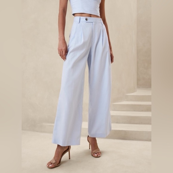 NWT! Banana Republic Linen-Blend Wide-Leg Pleated Trouser - Multiple💛 - Picture 1 of 7